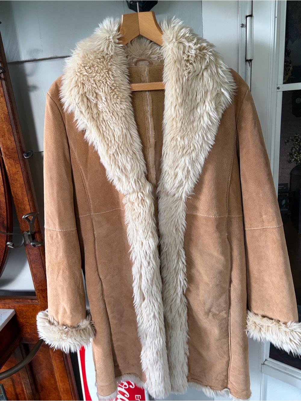 Wilson’s Genuine Suede and Faux Shearling Trim Suede Furry Coat